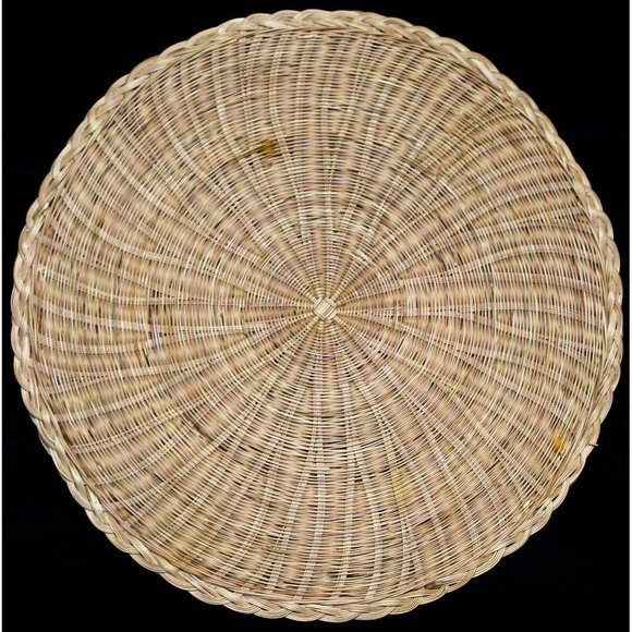 Two Piece Set Tan Trivets Woven Round Shape Grass Placemats 12" Diameter - Picture 4 of 11